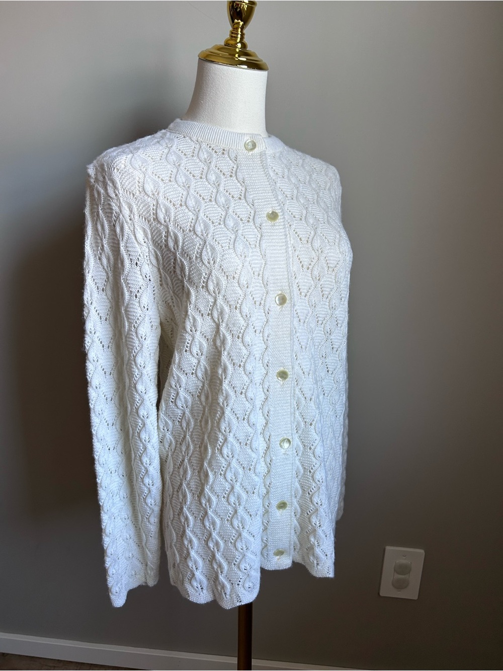 Vintage White Knit Button-Front Cardigan made in Canada fall layer grannycore